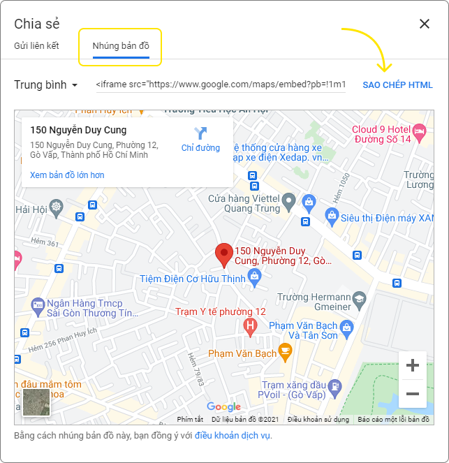 Lấy iframe từ google map