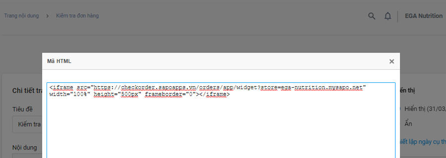 Dán mã vào mục HTML