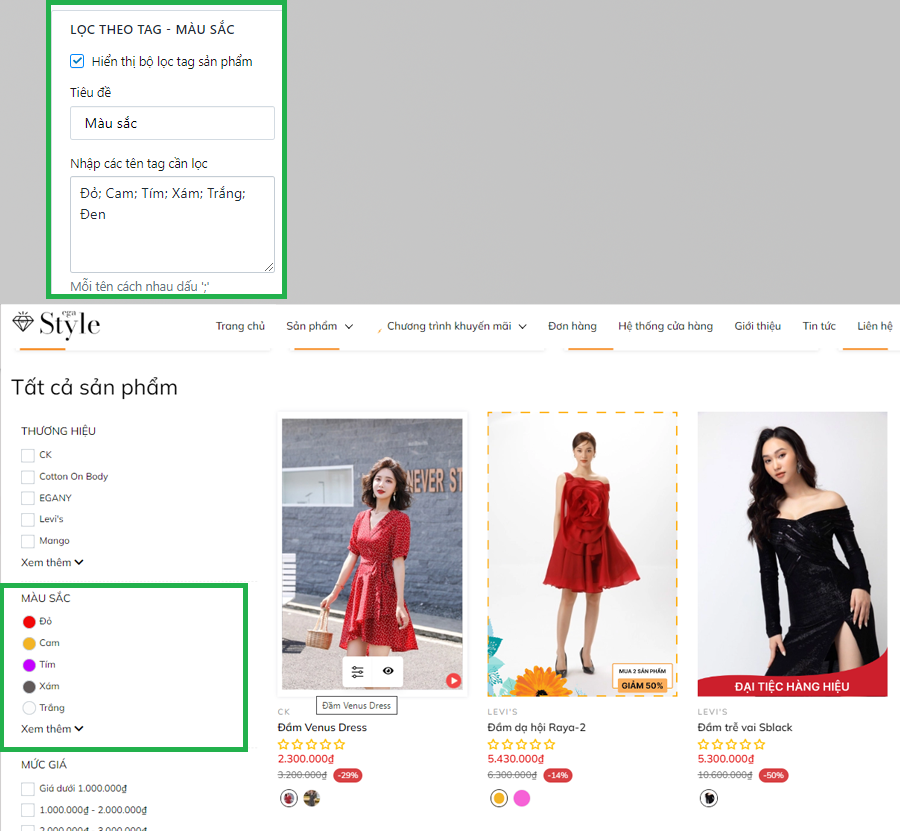 lọc theo màu sắc