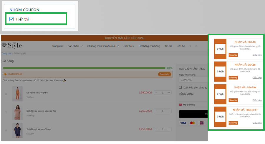 Hiển thị nhóm coupon