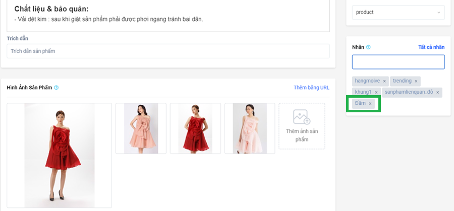 Đặt tag sản phẩm