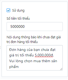 Thiết lập giá trị đơn hàng tối thiểu