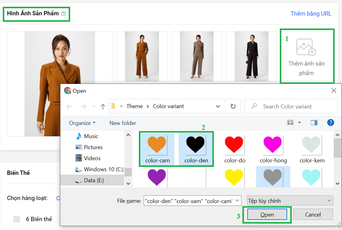 Upload ảnh variant màu